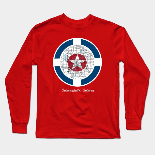 Indianapolis flag and map mashup Long Sleeve T-Shirt by MadmanDesigns